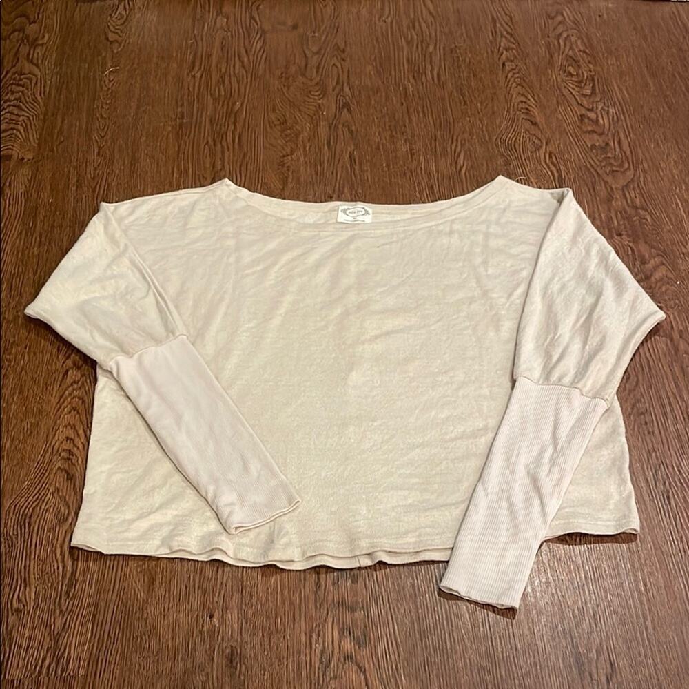 JOYFOLIE MIA JOY Cream Long Sleeve Wide Neck Top Size XL